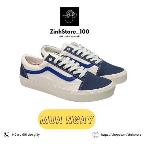 Giầy Thể Thao Vans Style 36/ Sneaker Nam Nữ Sọc Xanh Navy Da Lộn [Full Hộp + Vớ]