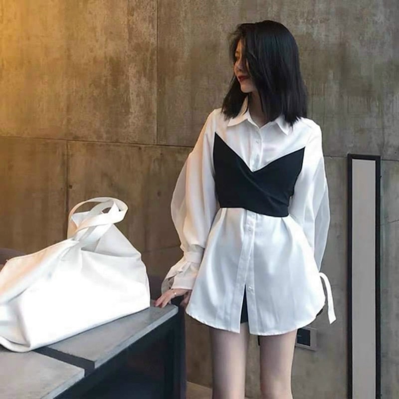 Áo sơ mi tay dài phối màu cá tính