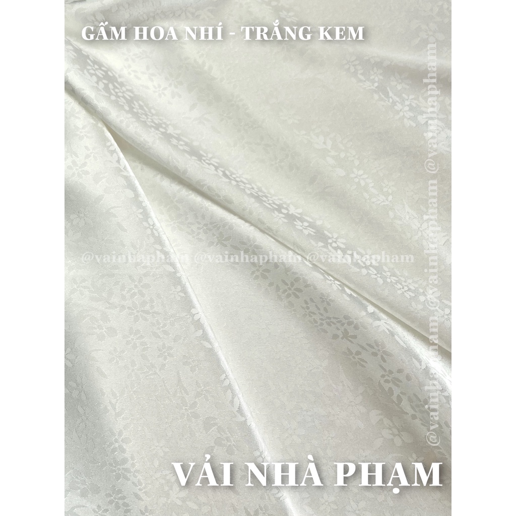 GẤM LỤA HOA NHÍ NỀN TRẮNG KEM - VẢI ÁO DÀI - KHỔ VẢI 1.5M - VẢI NHÀ PHẠM