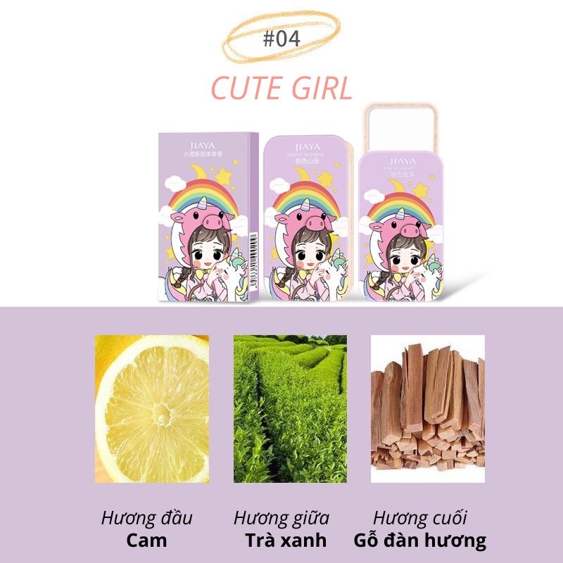 Set 4 hộp nước hoa khô nữ chính hãng thơm lâu dạng sáp tạo hình cô bé cực cute cùng hộp quà tặng cực đẹp - Diki Store