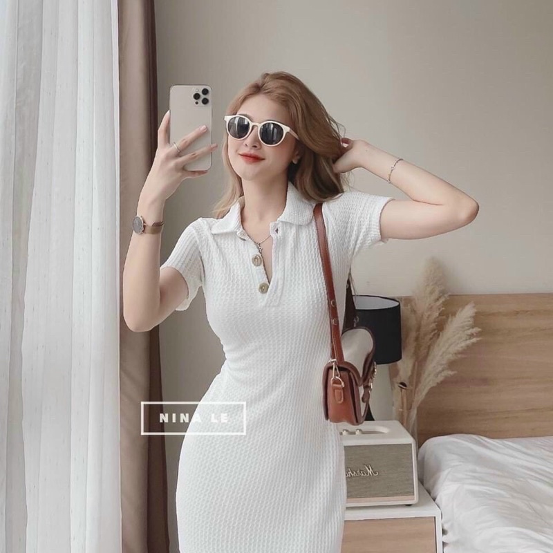 Váy body cổ đức khuy gỗ 3 màu siêu xinh