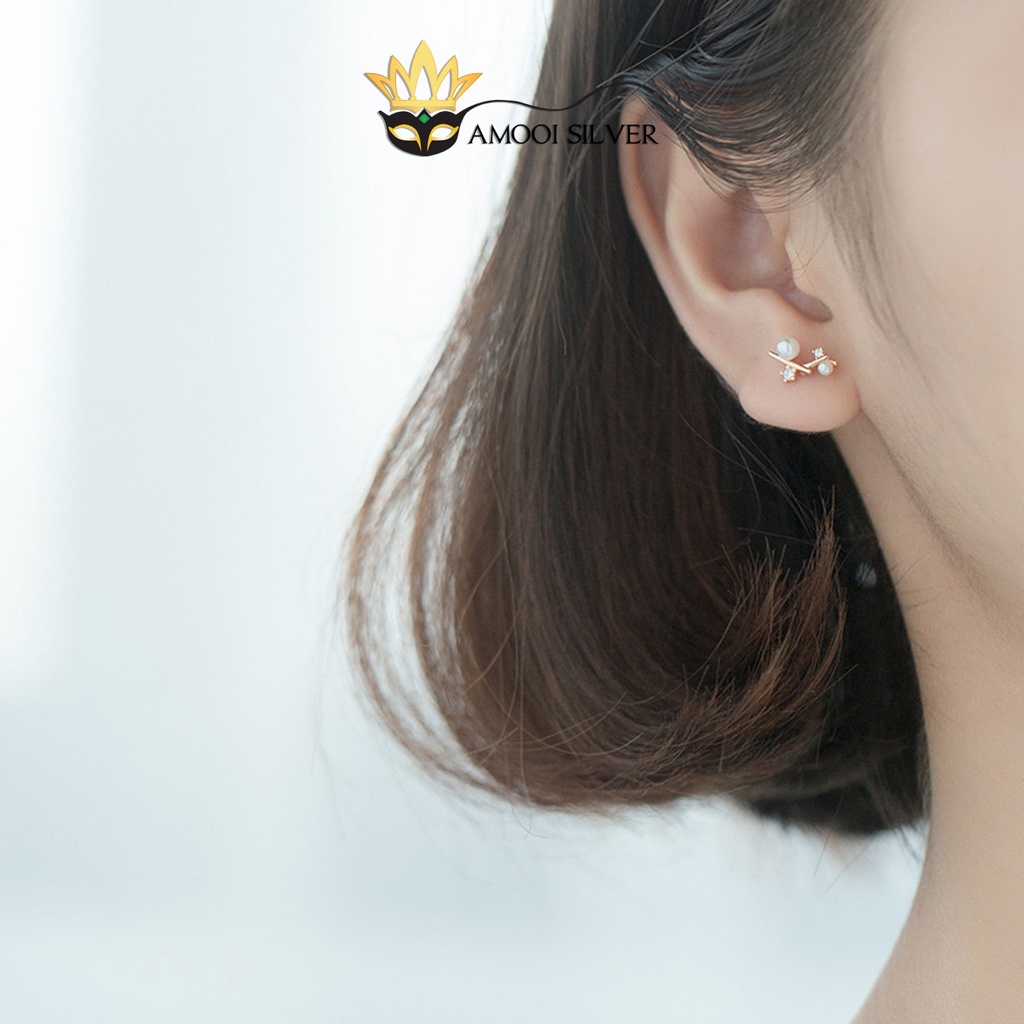 Bông tai bạc S925 nhành cây ngọc ngà - Amooi Silver AB221