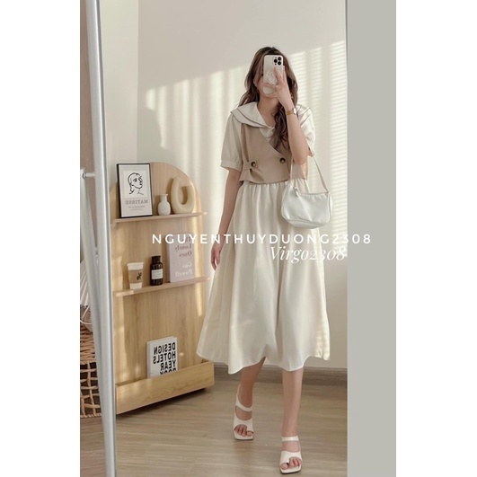 [HÀNG SẴN]SET VÁY CỔ SEN 2 TẦNG MIX GILE style Ulzzang