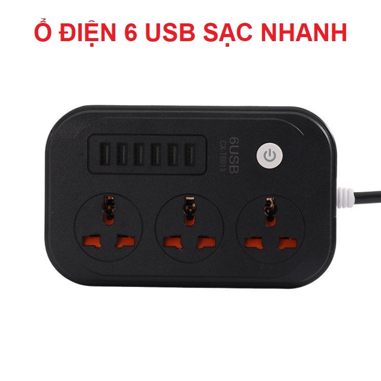 Ổ Cắm Điện Thông Minh, Kiêm Sạc Điện Thoại Đa Năng CX- T6013, Chống Giật 6 Cổng USB Sạc Nhanh 3 Cổng 250V - Dây Dài 2m