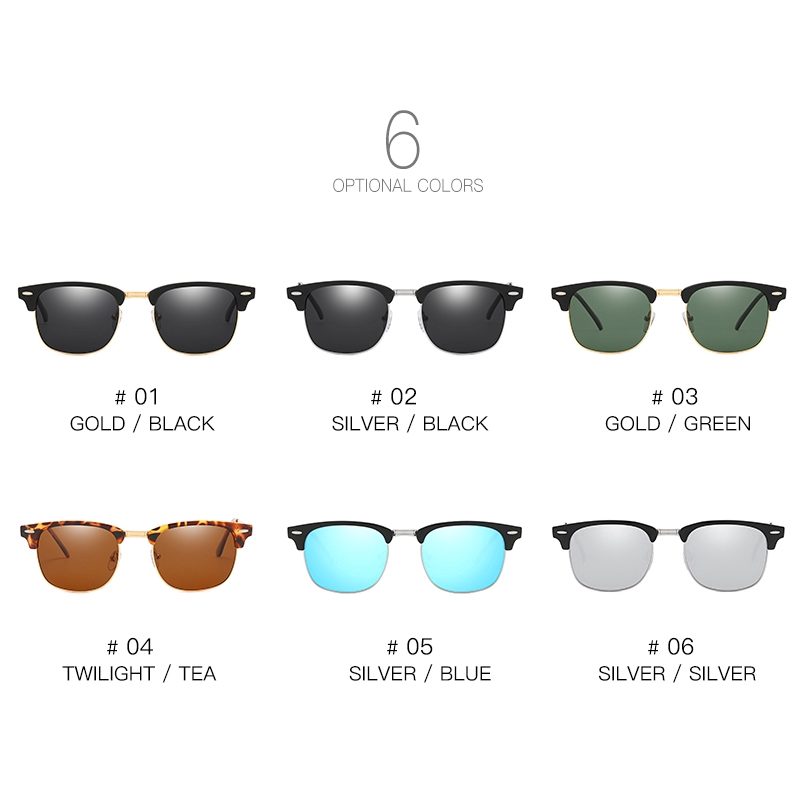 Men's Half Frame Rice Nail Polarized Color Film Sunglasses Male Women Wild Classic Metal UV400 Fashion Sunglasses