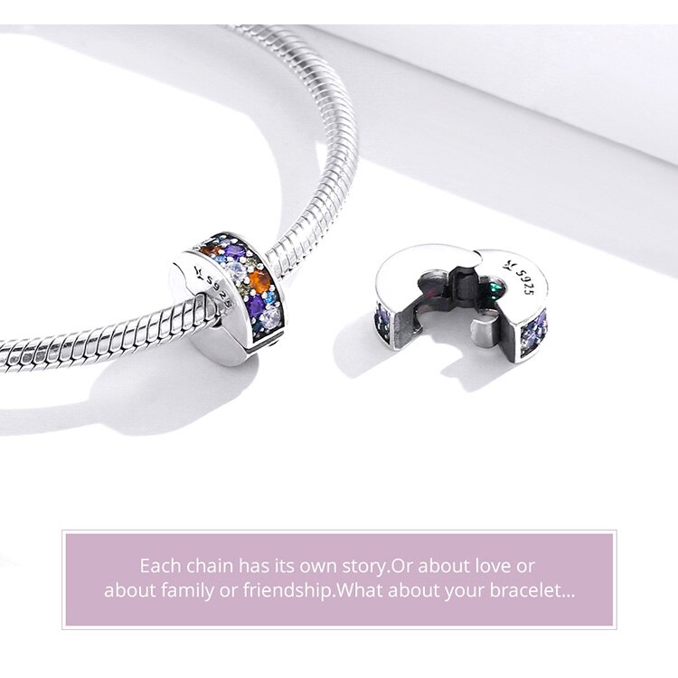Hạt charm BAMOER SCC1609 làm từ bạc 925 đính đá CZ nhiều màu sắc làm trang sức vòng đeo tay DIY cho nữ