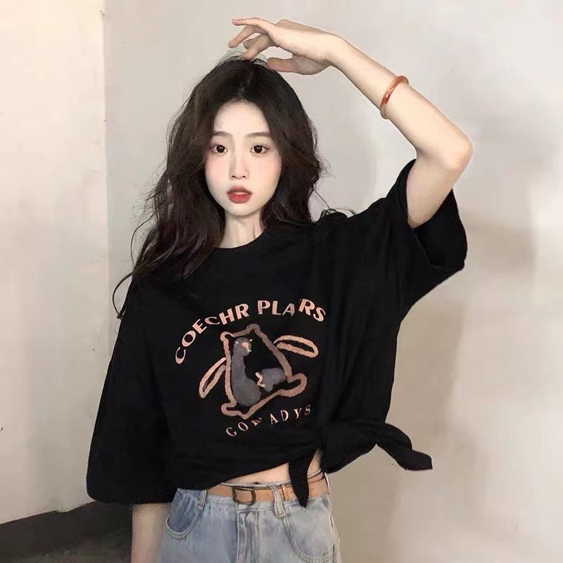 Áo Thun Cotton Mỏng Dáng Rộng Tay Ngắn Phong Cách Hàn Quốc Thời Trang Mùa Hè Mới 2022 Dành Cho Bạn Nữ