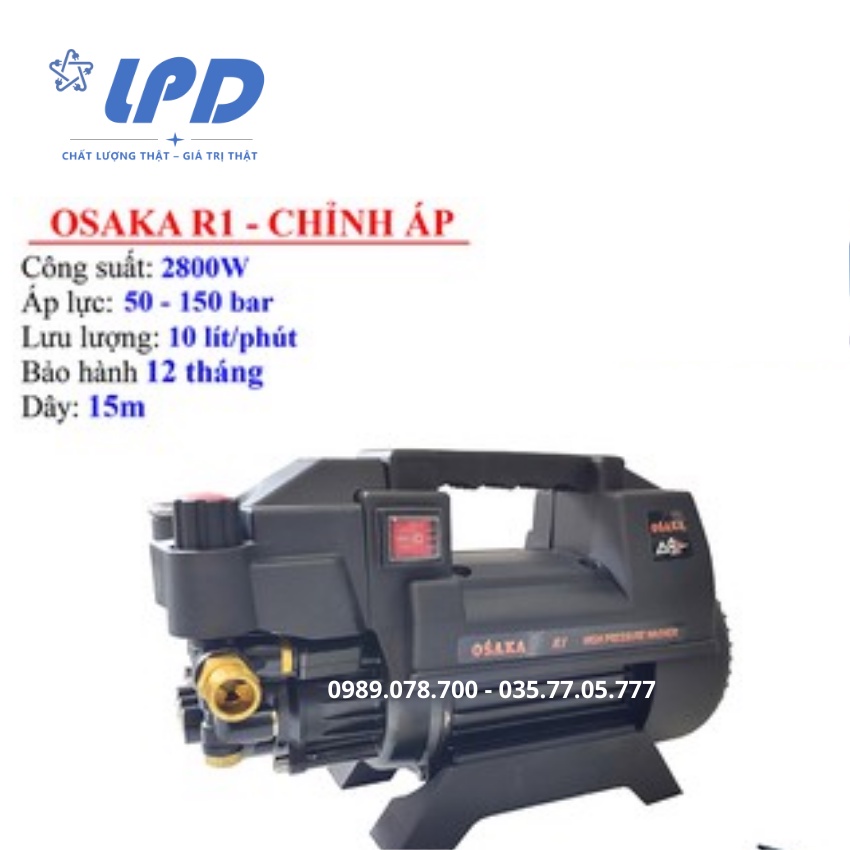 Máy Rửa Xe Gia Đình Có Chỉnh Áp Osaka R1 thế hệ mới dây xịt dài 15m
