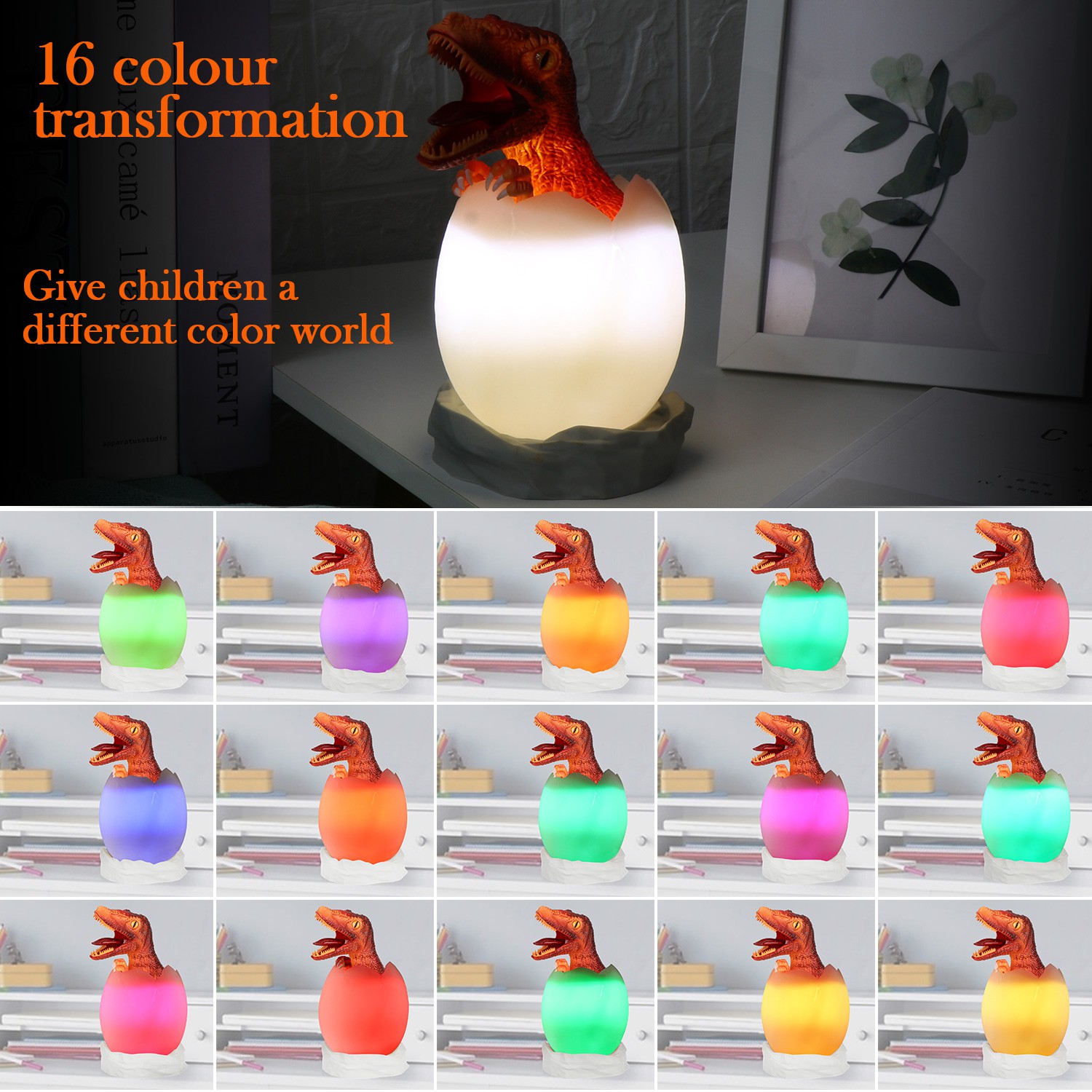 ❤LANSEL❤ Valentines Gifts for Kids 3D dinosaur lamp Children atmosphere Creative gift Night light Remote Touch Control Function 16 Colors Changing Bedroom Boys Room Decor Bedside table Dinosaur egg