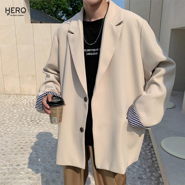 Áo Blazer Hàn Quốc Form Dáng Rộng Tay Dài Phối Tay Kẻ Sọc Mrhero thời trang Nam Hàn Quốc Thanh Lịch M.RO BZ012