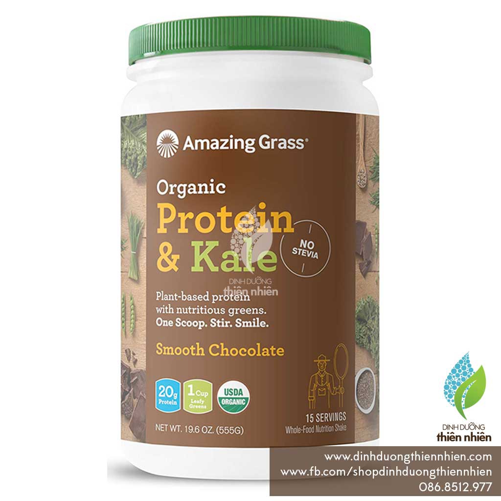 Bột Uống Protein & Cải Xoăn Hữu Cơ Amazing Grass Organic PROTEIN & KALE Superfood Powder