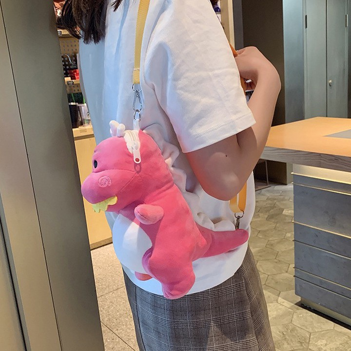 Túi đeo vai hình khủng long nhồi bông dễ thương thời trang trẻ trung cho nữ 2021