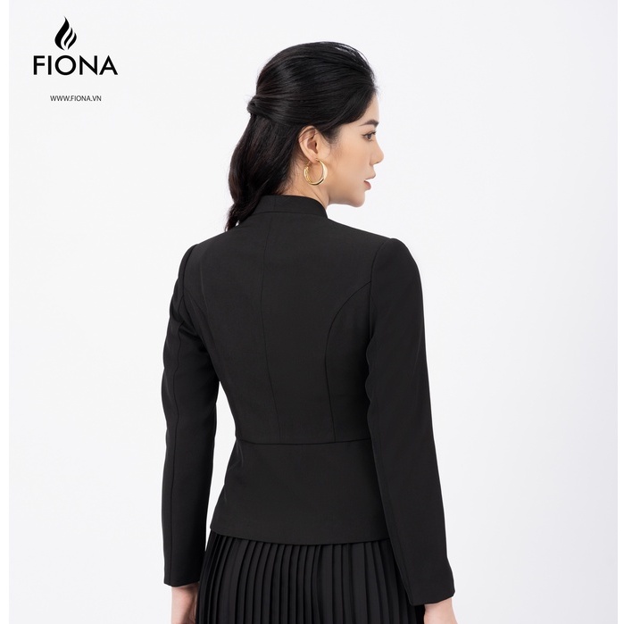 Áo vest cổ leo tay dài mặt đai mở kẹp nơ trang trí thân trước FIONA F651434