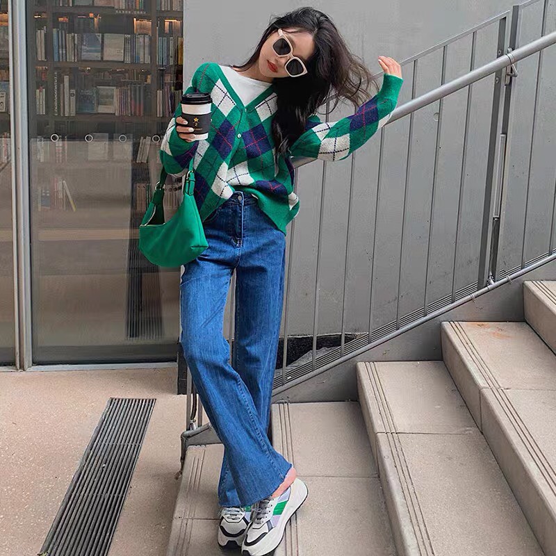 Áo khoác Cardigan thổ cẩm kẻ kim cương nhiều màu dáng ôm