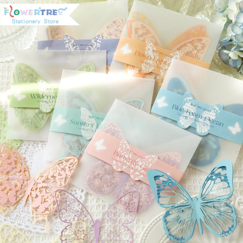 Set 6 Tấm Giấy Họa Tiết Bươm Bướm Trang Trí Sổ Tay / Nhật Ký DIY