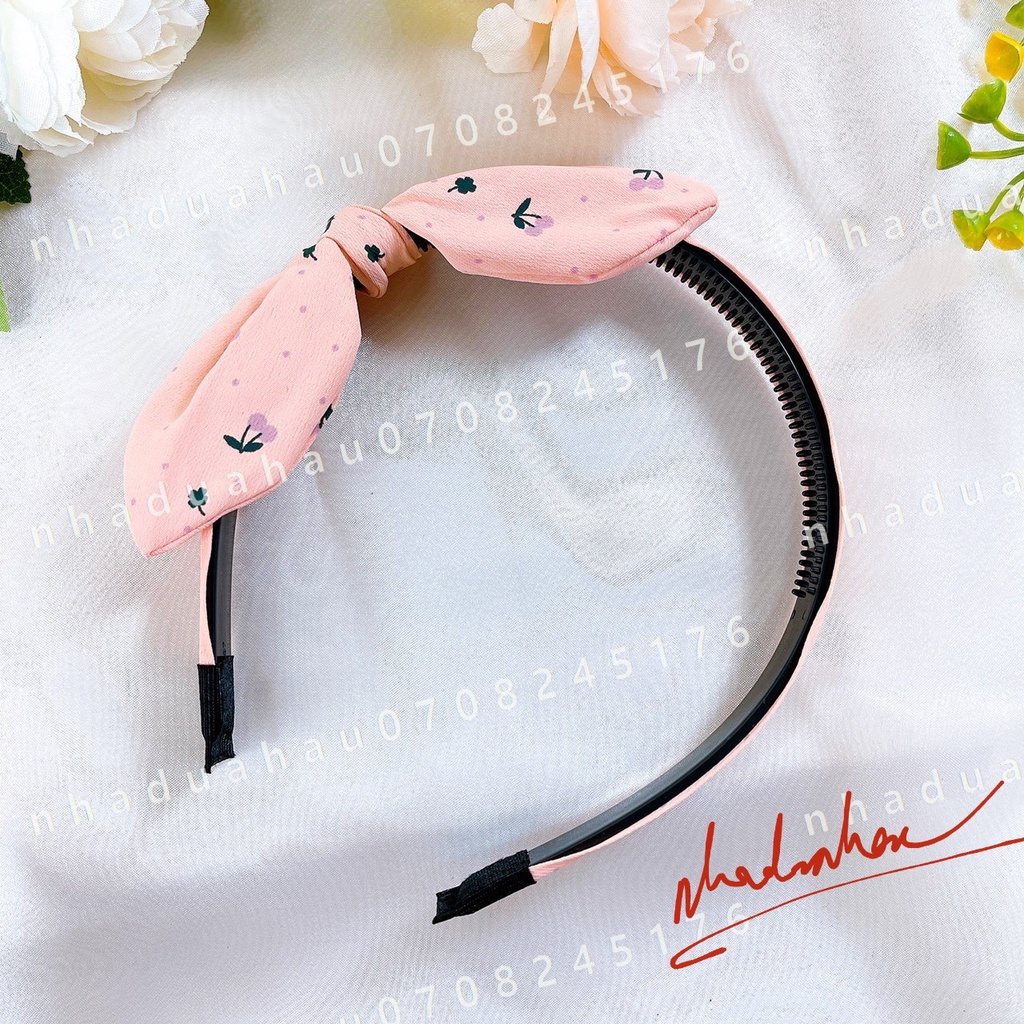 Cài tóc/ băng đô đính nơ vải hoa chấm bi dễ thương đủ màu
