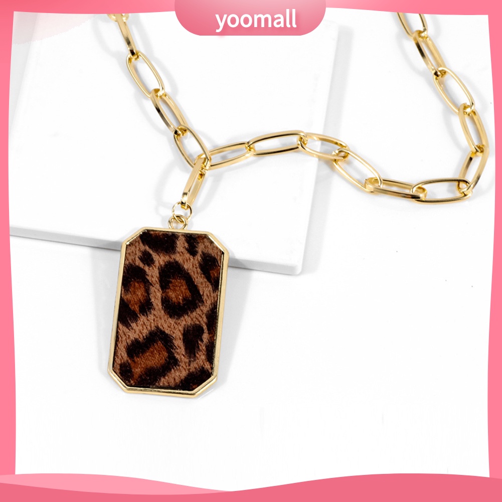 Thời Trang vòng cổ Mặt Vuông Họa Tiết Da Báo Cho Nữ