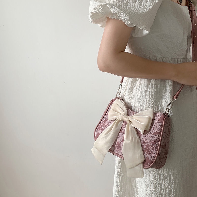 Oeteo Túi Xách Đeo Vai Phối Dây Xích Ngọc Trai Nơ Thời Trang Nữ Sành Điệu