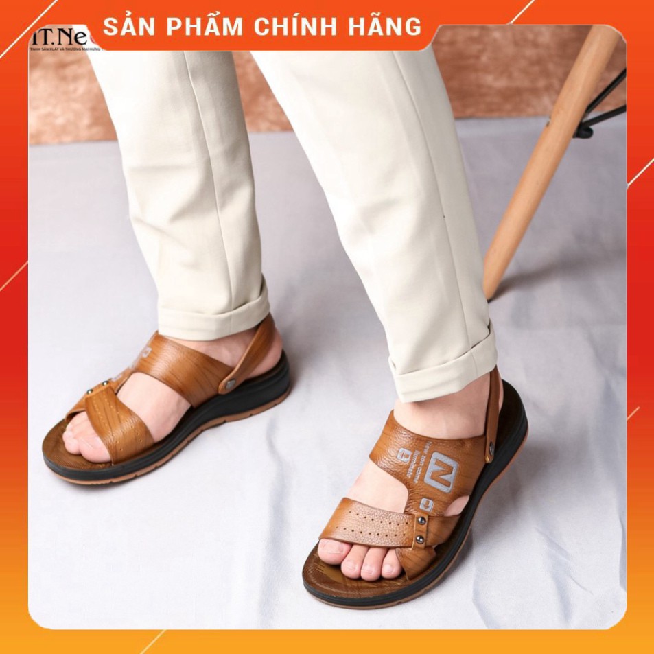 Sandal nam- dép nam cao cấp HT.NEO da bò nguyên miếng mềm, bóng đẹp, đường keo đế chắc chắn đế kếp 3.5 cm (SD89-NS)