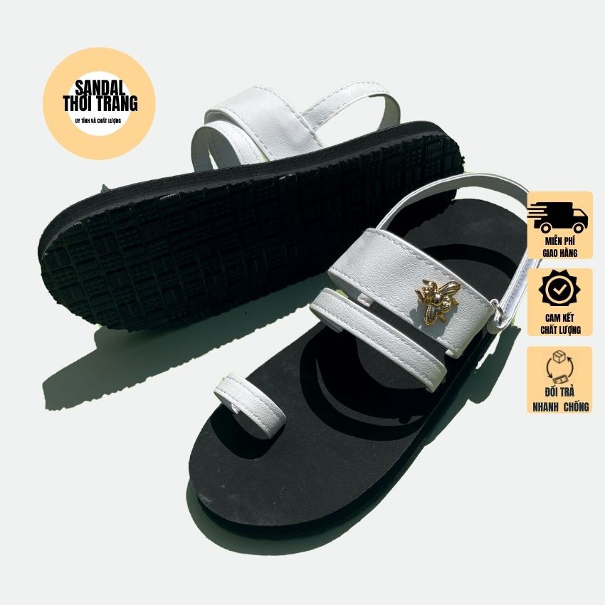 Dép quai hậu nữ nam, sandal nữ đi học xỏ ngón đế đen gắn ong full size 30-44 SANDALTHOITRANG