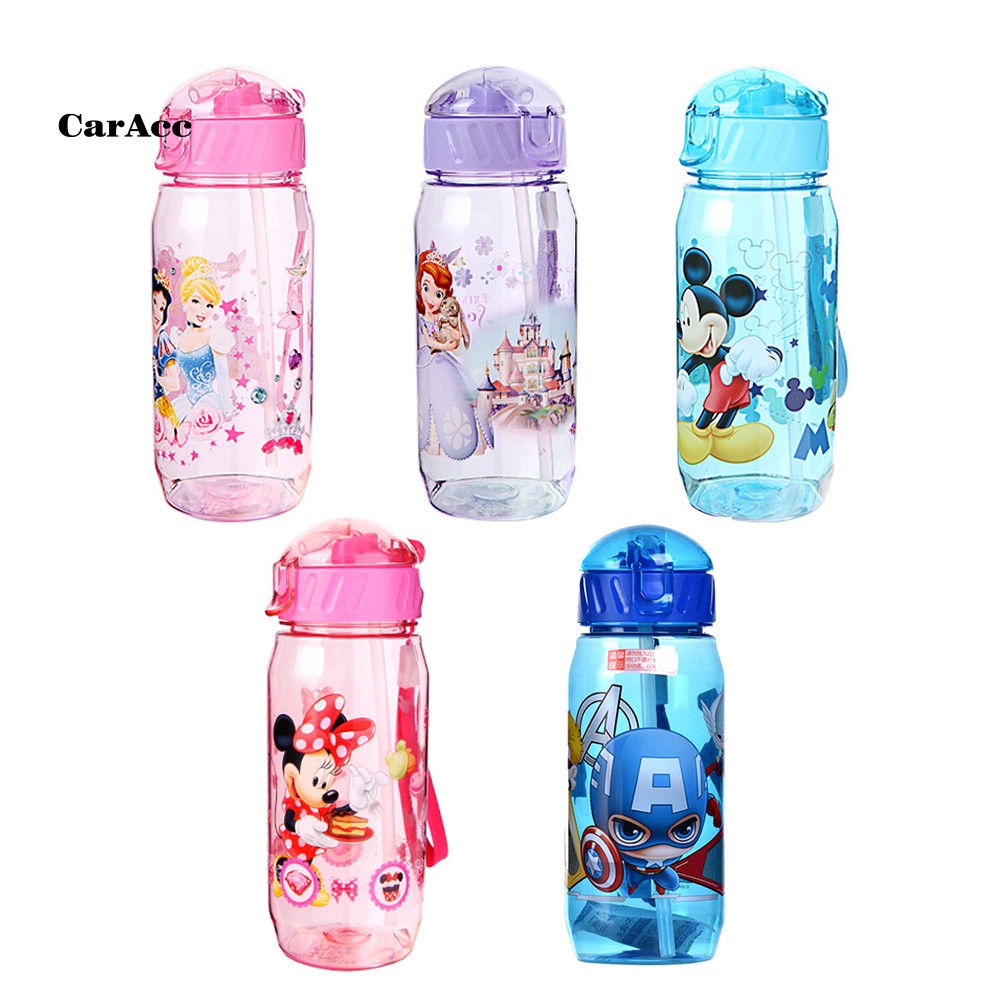 Bình Đựng Nước 450ml Chống Rò Rỉ Có Ống Hút Hình Chuột Minnie Disney Cho Bé