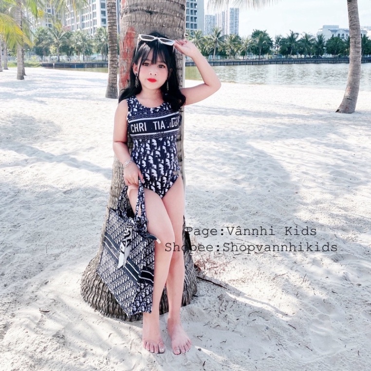Đồ bơi bé gái, Bộ bikini liền thân họa tiết DIO 3D xa hoa cho bé size 10kg-30kg
