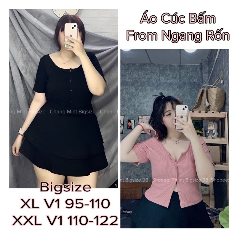Áo Nút Bấm Bigsize 65-90kg Ngang Rốn