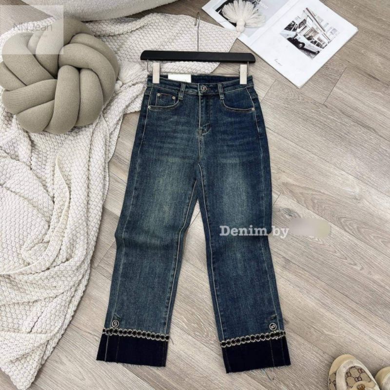 Quần jeans ống đứng phối xích gấu hàng QCL1
