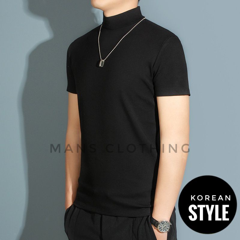 Áo Sơ Mi Tay Ngắn Cổ Lọ Phong Cách Hàn Quốc Cho Nam Size S M L XL XXL