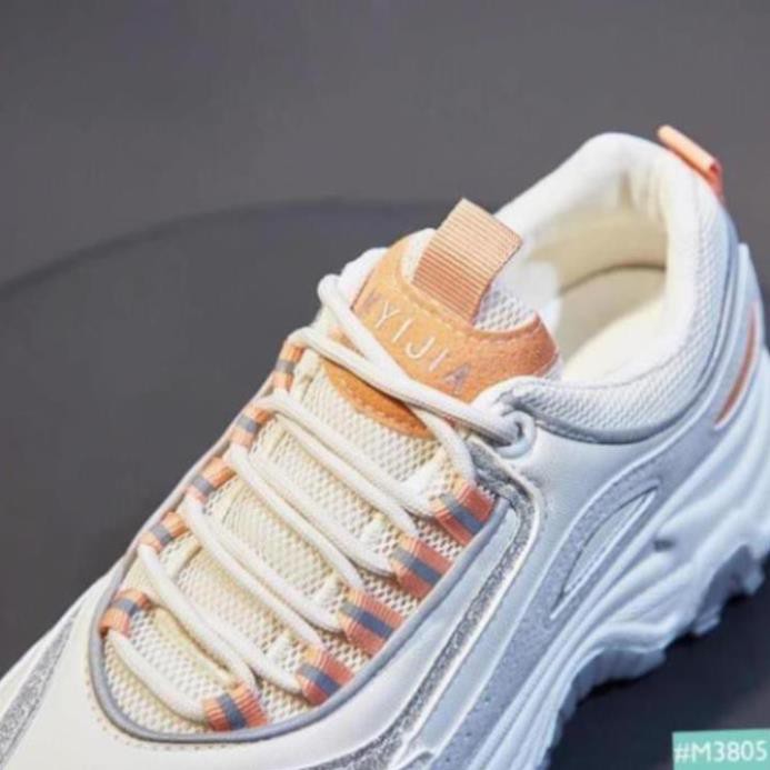 Giày nữ Giày bata nữ sneaker thể thao ĐỘN ĐẾ màu Xám phối Cam thời trang Hàn Quốc TRÙM GIÀY PT P09