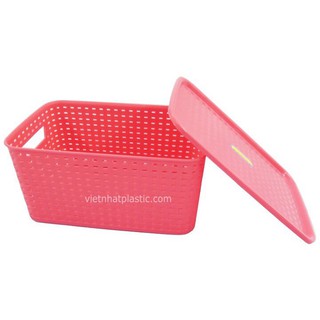 Combo 2 rổ 3386,giỏ đan giả mây đựng đồ có nắp hãng việt nhật, song long size nhỏ - Thùng nhựa đan nhiều màu đẹp size bé