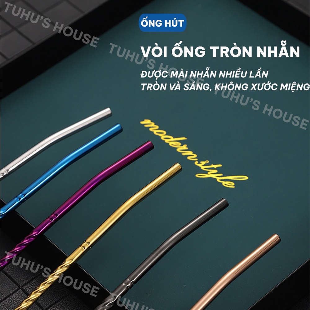 Ống hút inox 304 kèm muỗng tiện lợi, thìa kiêm ống hút nhiều màu vừa hút vừa khuấy - NACUSO