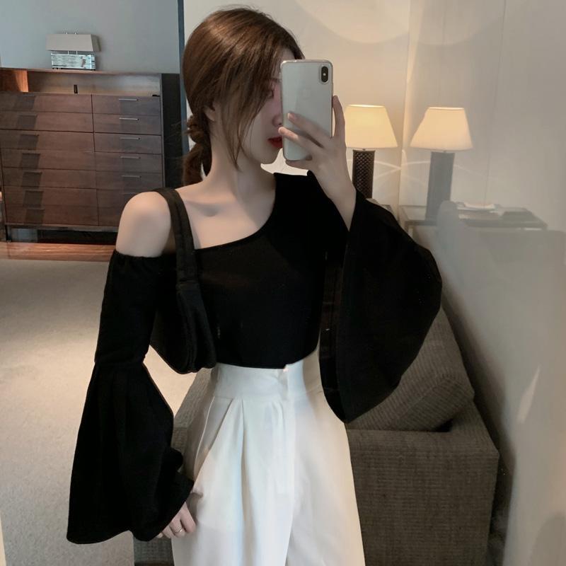 COZOK Áo Thun Tay Dài Lệch Vai Quyến Rũ Hợp Thời Trang