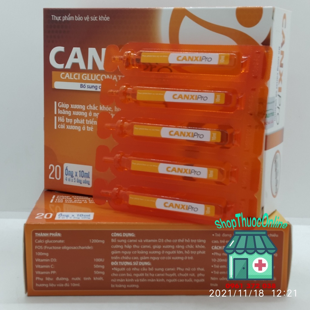CanxiPro - Bổ sung Canxi và Vitamin giúp xương chắc khỏe hộp 20 ống
