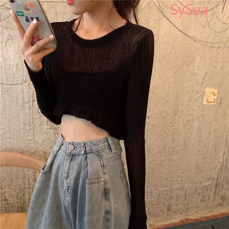 Áo dệt kim tay dài chống nắng phong cách mùa thu cho nữ