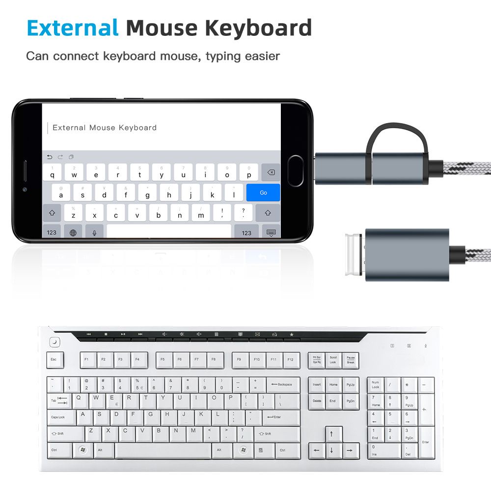 Dây cáp OTG 2 trong 1 chuyển đổi Micro USB/Type-C sang USB 3.0 cho điện thoại/máy tính bảng