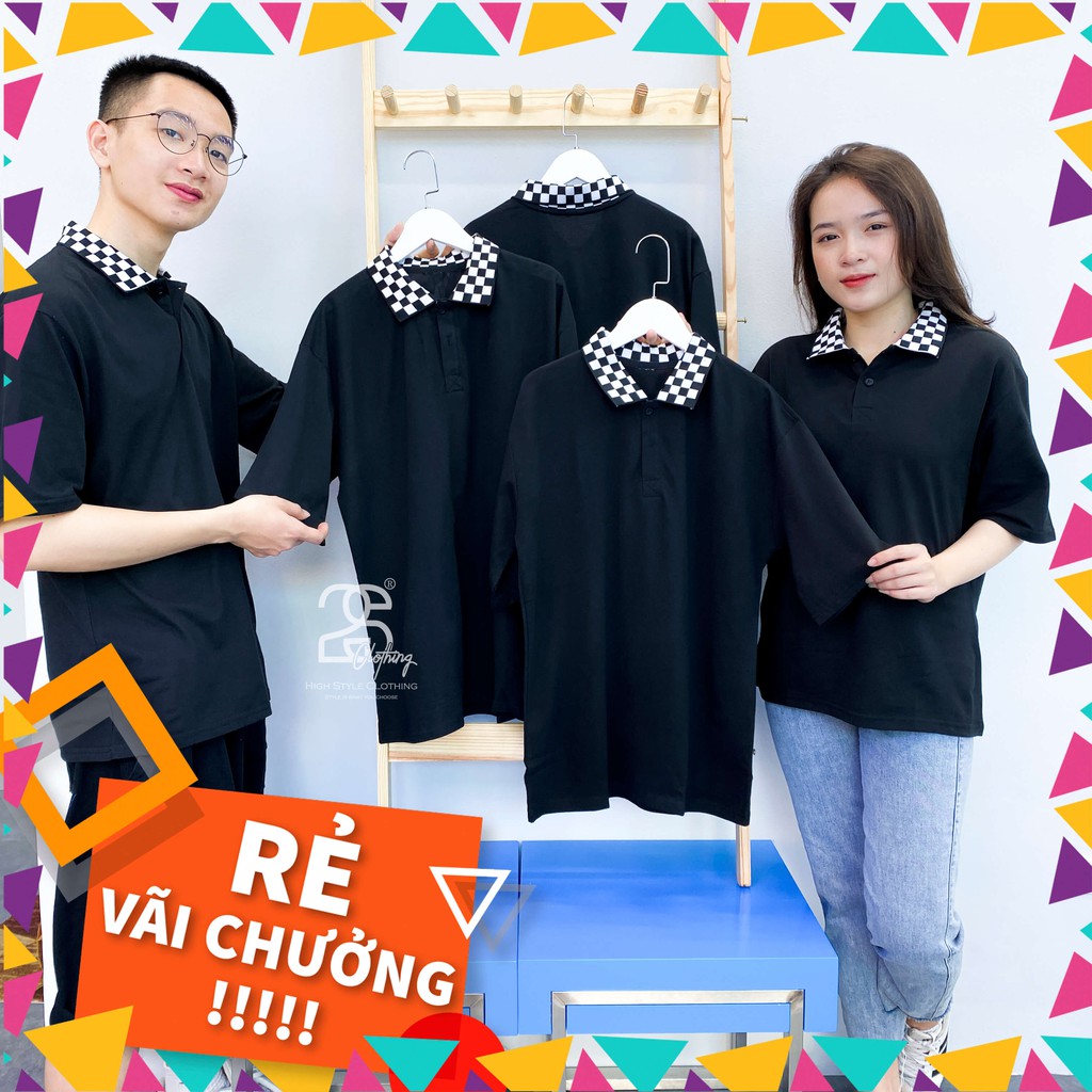 Áo Thun Basic Nam Nữ Unisex Form Rộng Có Cổ Tay Lỡ 1 Màu Đen Caro Cao Cấp Đẹp