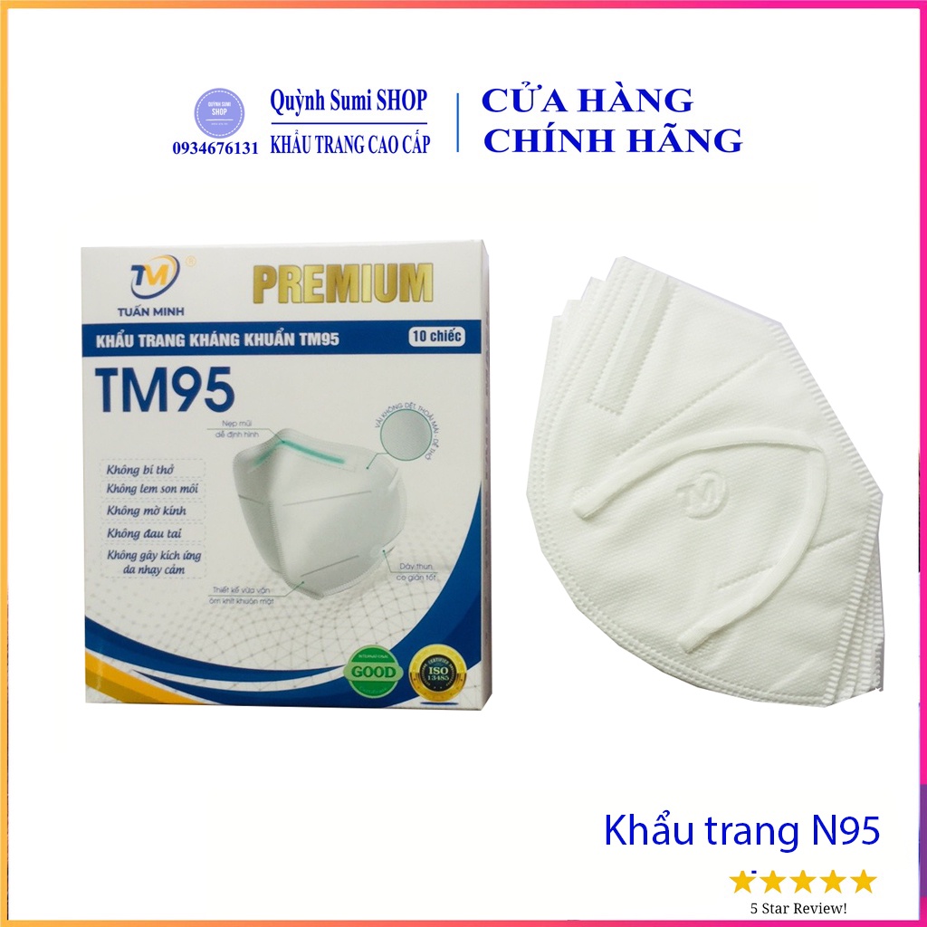 Khẩu trang N95 Tuấn Minh 5 lớp dày dặn,hàng chính hãng công ty, chống nước, không bai xù