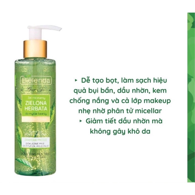 Sữa Rửa Mặt Dạng Gel Và Toner Nước Hoa Hồng Bielenda Green Tea Dành Cho Da Thường, Da Dầu, Mụn