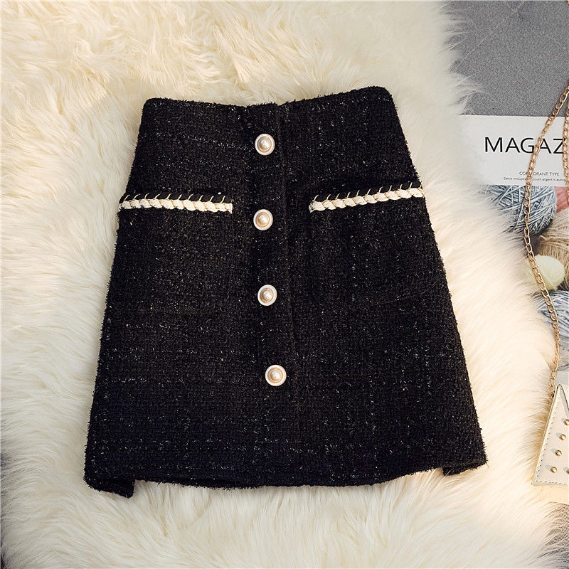 Autumn and winter 2024 new small fragrant wind bright silk skirt women's high waist A-shaped hip skirt temperament thin hip skirt
