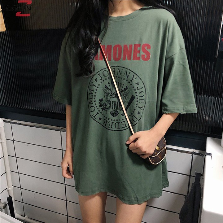 Áo thun nữ form rộng tay lỡ RAMONES, áo thun tay lỡ unisex cổ tròn đẹp hàng Quảng Châu | BigBuy360 - bigbuy360.vn