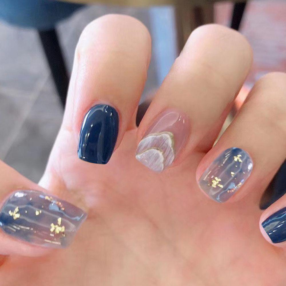 Bộ Móng Tay Giả Ngắn In Họa Tiết Hoạt Hình Gấu / Trái Tim / Dâu Tây / Gấu 3D Xinh Xắn