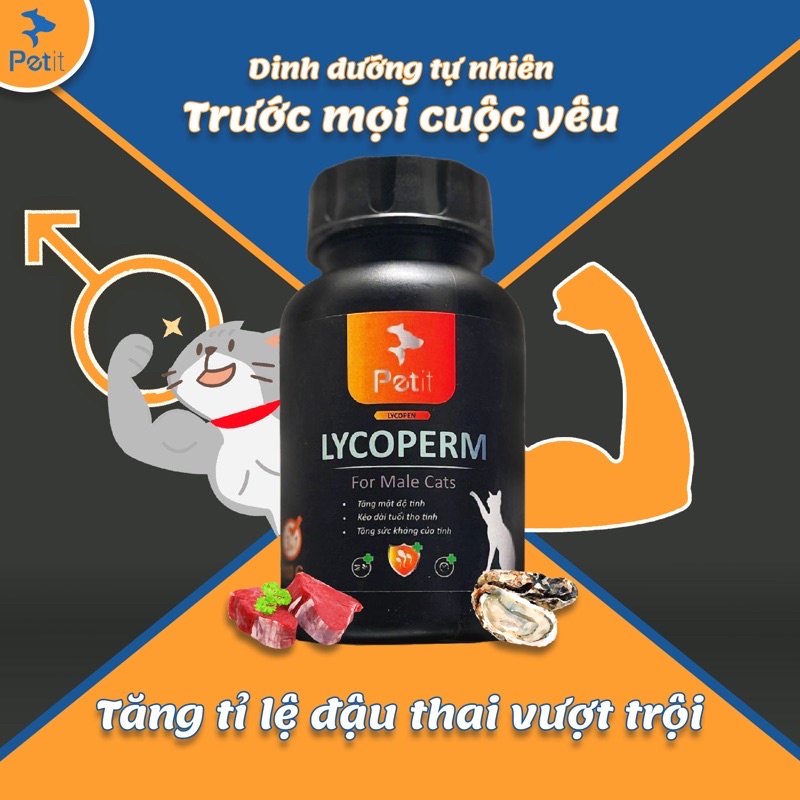 Dinh dưỡng phối giống cho chó, mèo đực, Gia vị dinh dưỡng LYCOPERM cho chó mèo đực trưởng thành - Petit Vietnam