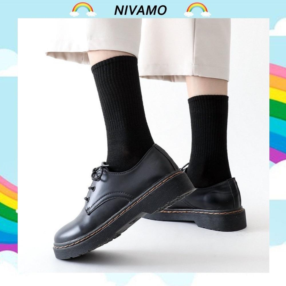 Vớ nữ cute Nivamo tất nữ cao cổ màu đen họa tiết ren bèo hàn quốc ấm áp TN137