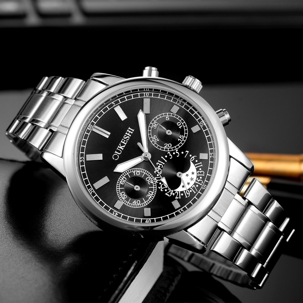 (FULL BOX) Đồng Hồ Nam OUKESHI Dây Thép Không Gỉ Cao Cấp + Tặng Hộp và Pin | BigBuy360 - bigbuy360.vn