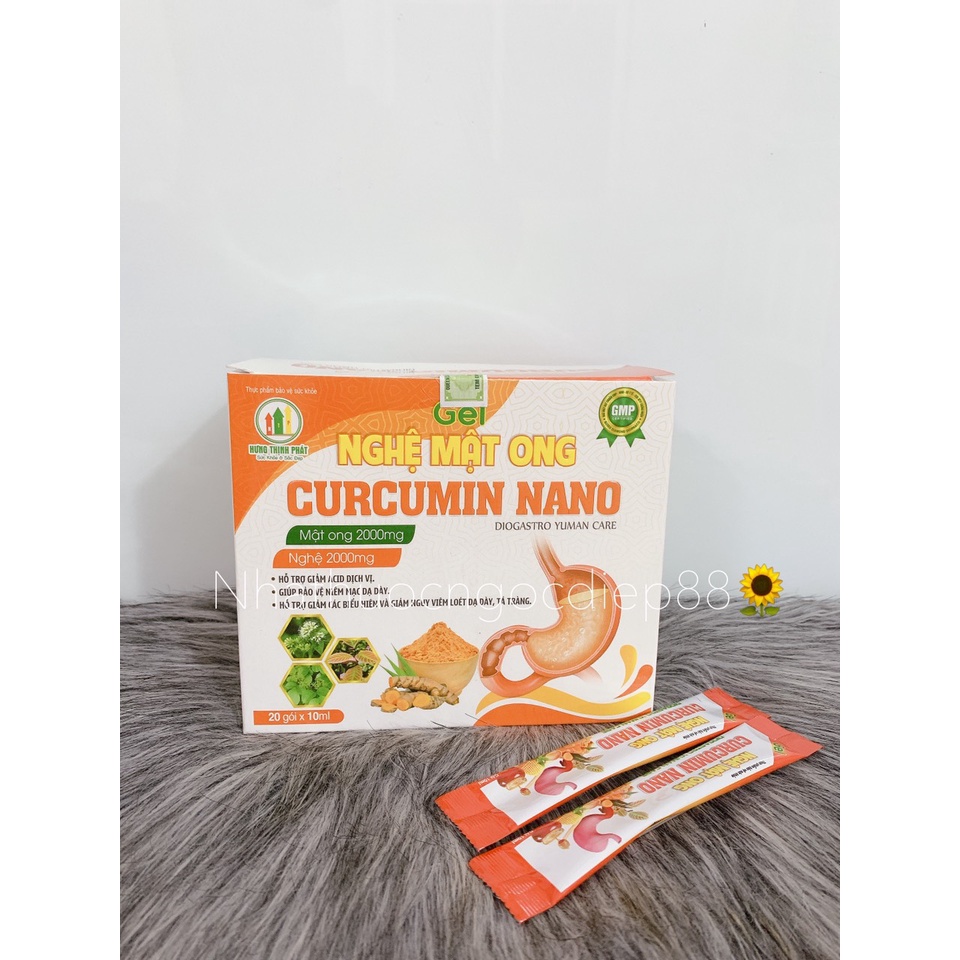 GEL NGHỆ MẬT ONG CURCUMIN NANO - Giảm acid dịch vị, ợ chua, đầy hơi, trào ngược dạ dày hiệu quả - Hộp 20 gói 10ml