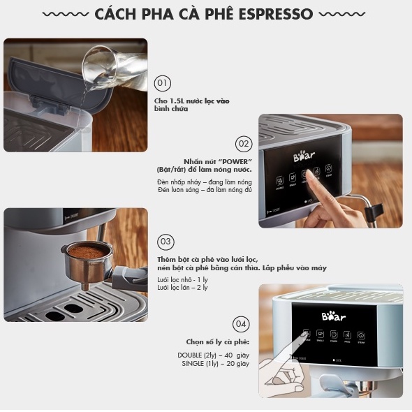 Máy pha cà phê gia đình tự động Bear KFJ-A15L1 (CF-B15V1) sử dụng văn phòng nhỏ gon pha espresso latte cappuccino machia