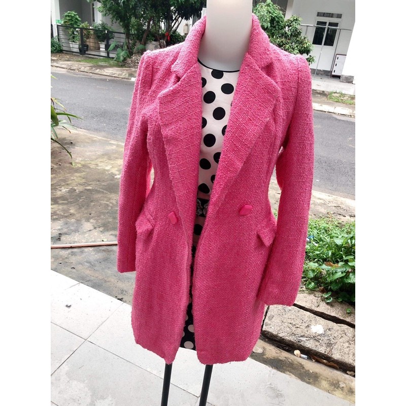 áo khoát dạ dài màu hồng ánh nhũ combo 5