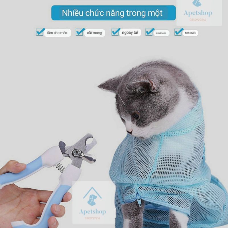 Túi tắm cho mèo chống cắn cào - Túi lưới đựng mèo đa năng tiêm, cắt móng mèo, nhỏ mắt tai, spa thú cưng ngaupet
