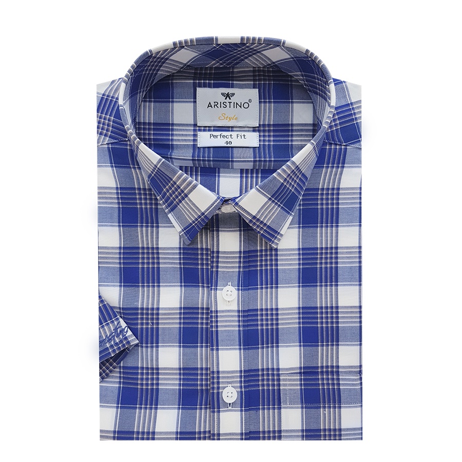 [MẪU MỚI] Áo sơ mi nam ngắn tay ARISTINO màu trắng kẻ xanh nam tính, chất liệu Modal thấm hút tốt -  ASS346S2